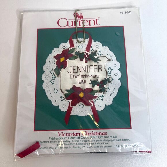 Cross Stitch Ornament Kit NEW Current #16186-2 Victorian Christmas VTG Holiday - Picture 1 of 5